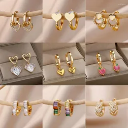 Hoop Earrings Stainless Steel Heart For Women Gold Color Fashion Zircon Love Drop Earring Wedding Aesthetic Jewelry Gift 2024