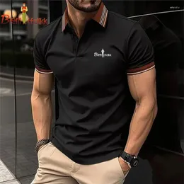 Men's Polos Fashionable Short Sleeved Printed Poloshan Casual Polo Shirt Biyin Lefen Summer T-shirt Top Wear (large)