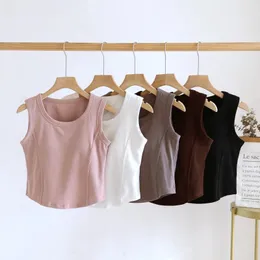 Women's Tanks Camisole Solid Color With Padded Bust Arc Patchwork Base Layer Tops Slim Undershirts Cotton Tank Outwear C5726