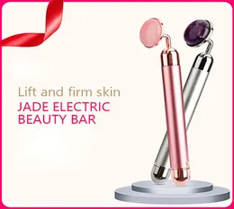 Elektrisk vibrerande naturliga roskvarts Jade Roller ansiktsmassager för ansiktslyftning Slim Jade Stone Massage Skincare Beauty Tool2856143