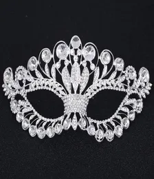 Crystal Mask Silver Tone Venetian Bridal Masquerade Rhinestone Crystal Eye Mask Halloween Fancy Dress Ball Party Mask FJ213981848