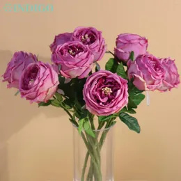 Dekorativa blommor Austin Rose Latex Coating Pink Peony Real Touch Känns som våta kronblad Artificiella blommig bröllopsfestevenemang