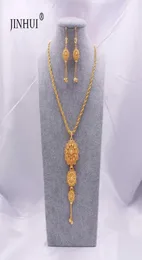 Schmucksets 24K Äthiopische Gold Arabien Halskette Anhänger Ohrring für Frauen Indische Dubai Afrikanische Hochzeitsfeier Brautgeschenke Set 21062078955
