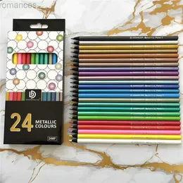 Pencils 12/18/24 Colored Metal Painted Pencil Set Black Wood Colored Pencil Graffiti Crayon Celestial Blue Stone De Cor Art Supplies d240510