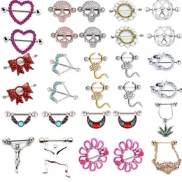 Nipple Rings 1 pair of stainless steel Nipple ring perforated Love Hearts barbell crystal Nipple shield cover heartflower sexy ring crystal gift Y240510
