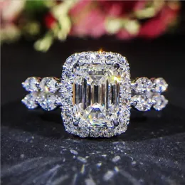 Infinity Luxury Jewelry 925 Sterling Silver Princess Cut White Topaz CZ Diamond Promise Ring Eternity Women Wedding Band Ring Love 221Z