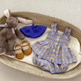 Milancel 2pcs Kleinkind Baby Girl Cloding Set Kids Plaid Guldeling Taille Camisole Hemd und Bloomer Säugling Prinzessin Anzug für 03Y 240507