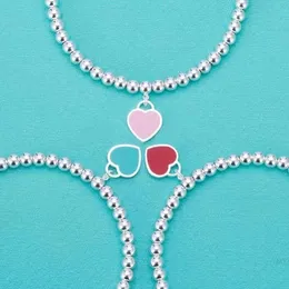 Tasarımcı Mücevher Tiffanyjewelry Classic T Home T 925 Gümüş 4mm Bead Love Saken Kalp Şeklinde Bilezik DI Ev Damlası Emaye Bilezik
