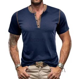 メンズTシャツプラスティーポロス2024夏の新しいメンズソリッドカラー半袖ヘンリーシャツアメリカンTシャツプラスティー