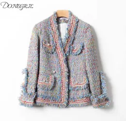 2020 Autumn Tweed Jacket Women Vneck Tweed Coat Pearl Buttons Slim Elegant Women Jackets Casaco Feminine Top6438030