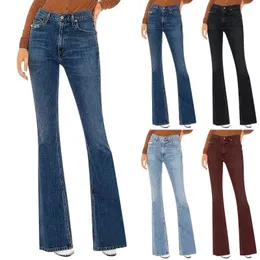 Женские джинсы Женские высокие талию слегка вспыхнули, чтобы выглядеть тоньше и более высокие женские штаны Джин для порезания