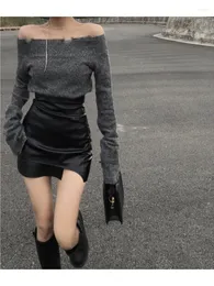 Etek kadın a-line siyah gotik deri etek vintage y2k harajuku Kore moda mini emo 2000s estetik değersiz kıyafetler
