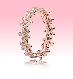 Top moda 18k Rose Gold Gold Women Weding Jewelry para 925 Real Silver CZ Diamond Crystal Daisy Flor Rings com Box8547208 original