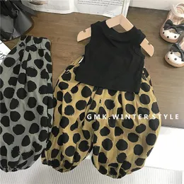 Giyim Setleri 2024 Yaz Toddler Kız Giysileri Seti Pamuk Katı Küçük Tank Top Koreli Gevşek Dot Baskı Anti-Mosquito Serin Bebek Pantolon