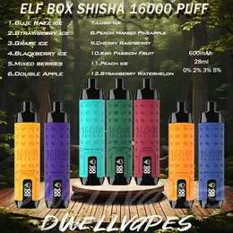 Оригинальный эльф -коробка Shisha 16000 Ondosable 16K Puffs E Сигареты 600 мАч. Аккумуляторная батарея 28 мл POD 0% 2% 3% 5%.