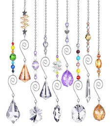 Crystal Sun Catchers Trädgårdsdekoration med kedjefärgglada glashängen som hänger pärlstav prismprydnadsfönster uteplatsparty dekor R9916205