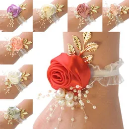 Hochzeitsarmbänder 1pc Brautjungfern Handblumen Braut Handgelenk Blume Elegante romantische Hochzeits Perlenarmband Accessorie Geschenk