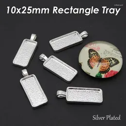 펜던트 목걸이 50 조각 10x25mm 트레이 블랭크 사각형 베젤 설정 유리 카보콘 보석 제조 용 베젤 설정 기반