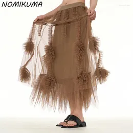 Gonne nomikuma in stile coreano gonna a maglie causale 2024 primavera di moda versatile grande swing mujer faldas