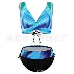 Women's Swimwear 2022 new split high waist rainbow stripe bikini