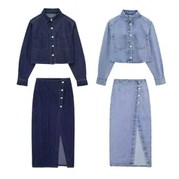 Unizera Autumnwinter Product Womens Fashion Short Denim Jacket denim Midlängd kjol Set 240509