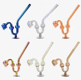 Colorful Base Skull Head U Shape glass Pipe water Bong Plating Oil Burner Smoking Handle Pipes Hand Recycler Hookahs Tools Accessories