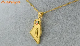 Anniyo Palestine Map National Flag Pendants Necklaces Chain Gold Color Jewelry For Women Men Palestinian Gift 0051015754266