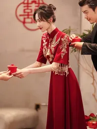Ethnic Clothing Chinese Wedding Cheongsam Vintage Elegant Toast Modern Evening Party Gown Mandarin Collar Bridal Qipao Dress