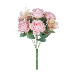 Flores decorativas grinaldas de alta qualidade Rose Lily Bouquet Flowers Artificial para Decoração de Casamento para Casamento de Natal