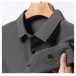 Mens Summer Shortsleeved Highend Printed Highquality Seamless Lapel Polo Shirt Fashionable Mesh Design Business Casual 240422