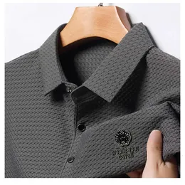 Mens Summer Shortsleeved Highend printed Highquality Seamless Lapel POLO Shirt Fashionable Mesh Design Business Casual 240422