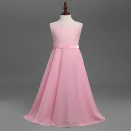 2017 Pink Chiffon Lace Flor Girls Dresses Idade 8-13 Meninas Vestido de festa Maxi Flower Girl's Vestres barato 262f
