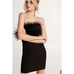Urban Sexy Dresses 2022 Summer New Womens Strap Dress Black Feather Decoration Off Shoder Sleeveless Slim Fiting Mini Party Evening D DHXTZ