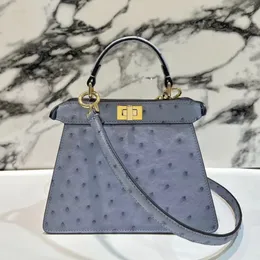 12A Luxusserie reine handgefertigte Straußhaut Außennähte die neuesten Orgelfalten Steifes exquisite Handbeutel Pendlertasche Frauen Crossbody Tasche Doktor Bag Lady Bag Tasche