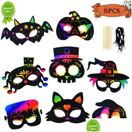 Andere Housekeeping -Organisation New 8pcs Halloween DIY Kratzermasken Magic Rainbow Color Kids Kindermalerei Geschenk Spielzeug bevorzugt Decora Dhrae