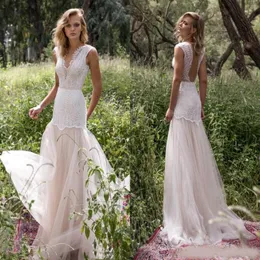 Limor Rosen 2020 Country Wedding Dresses Illusion Bodice Jewel Cap Sleeve Appliques Court Train Vintage Garden Beach Boho Bridal Gowns 211b