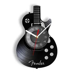 Walluhren Originaler Akustikgitarre Wandkunst Musikinstrument Home Indoor Decoration Vinyl Records Rockgeschenk Q240509