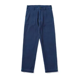 Calça masculina retro amekaji indigo calças fadiga homens com zíper tingido azul com vários bolsos og107 calças de produto primavera e outono reto casual calça