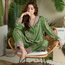 Women's Sleepwear Spring And Autumn Pajamas Artificial Silk Home Wear Set Long-sleeved Internet Celebrities Can Be Worn Outside