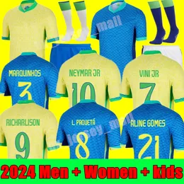 24/25 브라질 축구 저지 L.Paqueta Neymar Vini Jr. p.coutinho Richarlison 축구 셔츠 G.Jesus T.Silva Bruno G. Pele Casemiro 2024 남자 여자 아이 키트 세트 유니폼