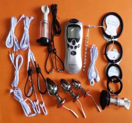 BDSM Electric Shock Therapy Kit Bondage Gear Nipple Clips Penis Anal Vaginal Plug Gloves Cock Penis Ring Sex Toys62025476051197