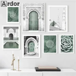 ers islamische Ayatul Kursi grüne Leinwand Malerei Hassan II Moschee Marokko Poster Wandkunst Print Bilder Wohnzimmer Home Dekoration J240505