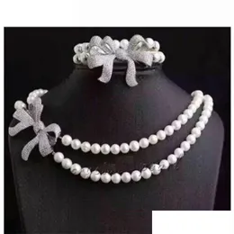 Perlen Halsketten 2 Reihen AAA 78 mm Akoya Weiße Perlenkette 18 Zoll Armband 758 Schöne Schnallenring 240106 Drop Lieferung Schmuckstift DHQA7