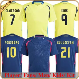 2024年スウェーデンラーソンgyokerメンズサッカージャージナショナルチームダーリンブロリンイングッソンホームイエローアウェイブルーアダルトサッカーシャツユニフォームキッズキット