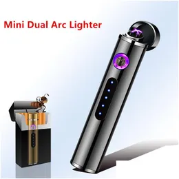 Lighters Mini New Double Arc Windproof Usb Recharge Small Metal Electric Lighter Gifts For Men Drop Delivery Home Garden Household Sun Dhfqy