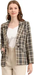 Women's plus size Outerwear & Coats designer Jackets Allegra K Women's Notched Lapel Single Button Boyfriend Suit Plaid Suit Coat