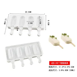 NEW 4Grid Ice Cream Mold Makers Silicone Thick material DIY Molds Moulds Dessert Molds Tray With Popsiclefor DIY Dessert Molds Tray