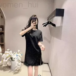 Basic & Casual Dresses designer Classic Triangle Full Sky Star Heavy Industry Hot Rolled Diamond Hem Hand Sewn Ostrich Feather Tassel Dress Slimming Mid Skirt LKK7