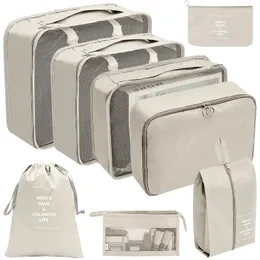 8pcs Set großer Kapazität Gepäckaufbewahrungsbeutel zum Verpacken von Würfeln Kleidung Unterwäsche Kosmetische Reisebeutel Tasche Tasche 240510