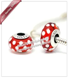 S925 Sterling Silver Fashion Jewelry M-Nie Red Murano Glass Beads Fit European Diy Charm Neckleace 3043897821